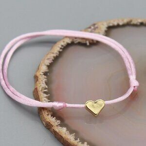 Jewelry heart pink gold string bracelet adjustable fashion delicate brand new